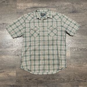 Pendleton Frontier Pearl Snap Plaid Button Down Short Sleeve Shirt Sz L